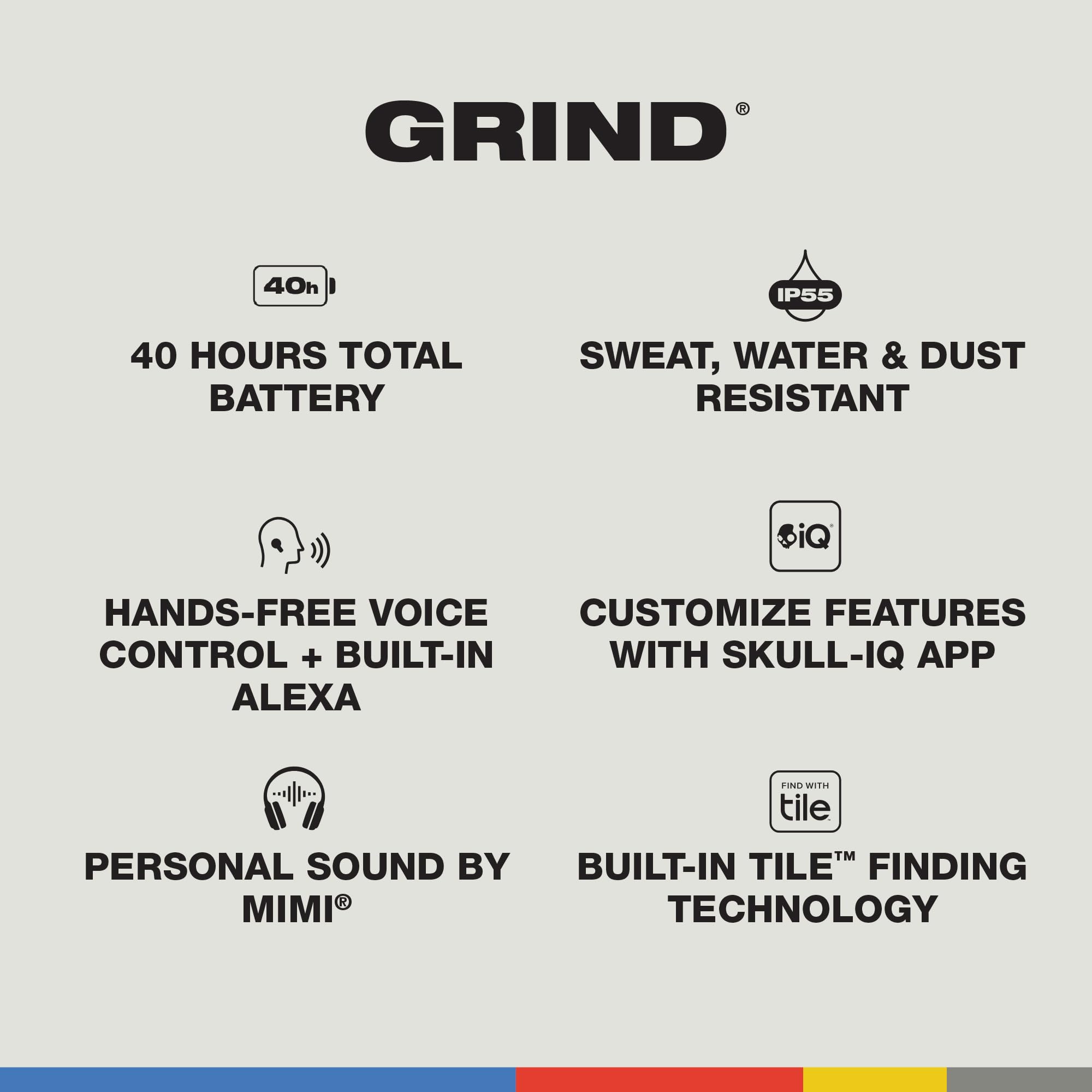 Skullcandy Grind In-Ear Wireless Earbuds, 40 Hr Battery, Skull-iQ, Alexa Enabled, Microphone, Works with iPhone Android and Bluetooth Devices - True Black
