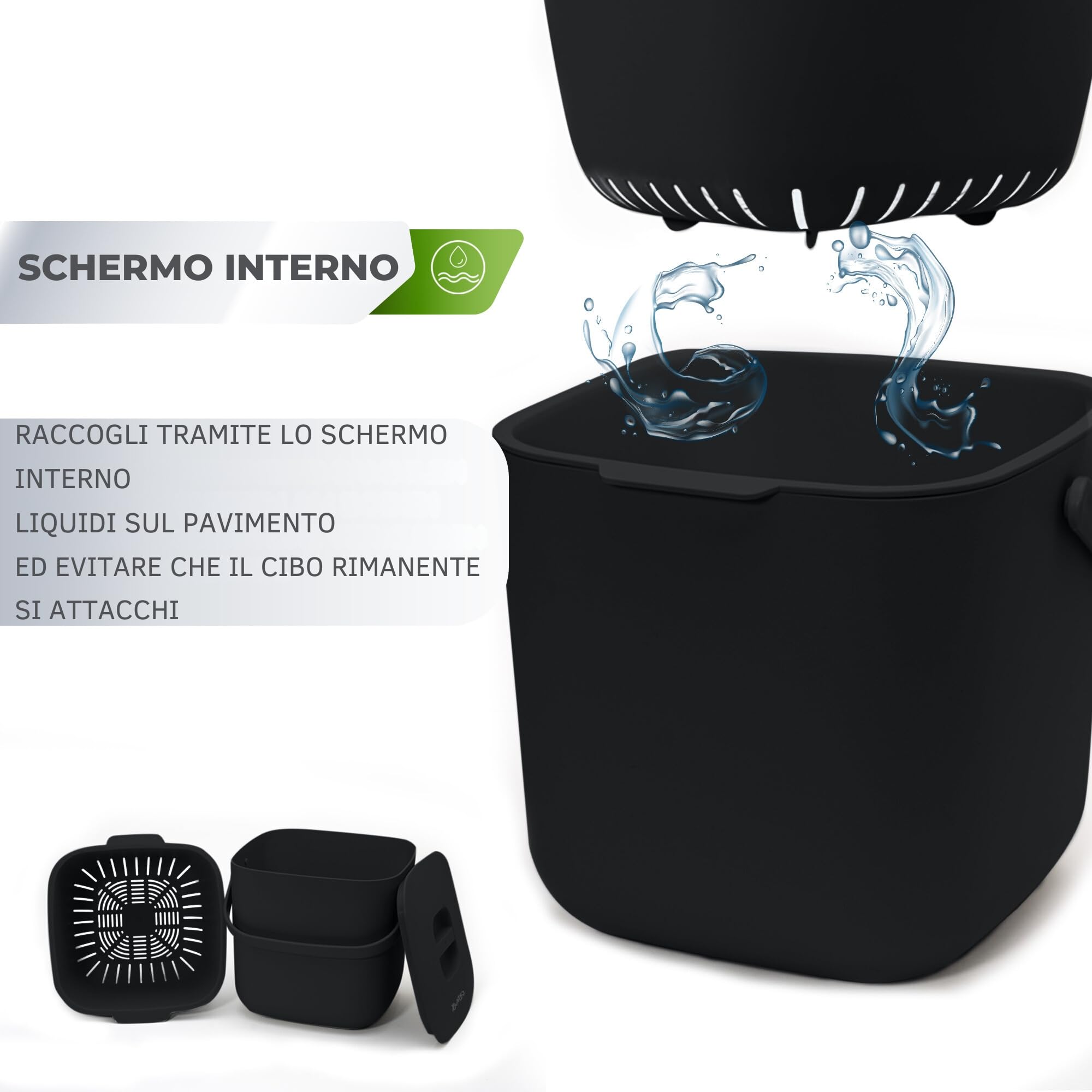 YourCasa Organic Kitchen Waste Bin - 7L Compost Bin with Lid - Dishwasher Safe, Odour-Proof, Removable Strainer