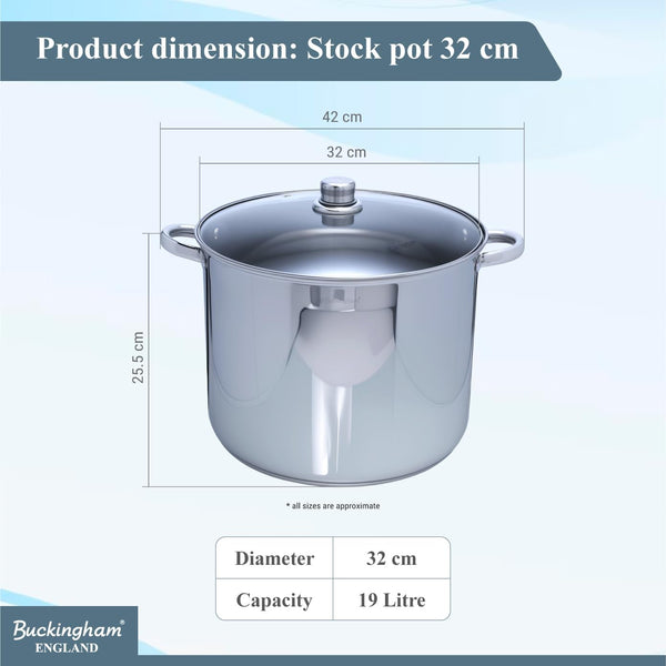 Buckingham Stainless Steel Stock Pot with lid Multipurpose Large Cooking Pot for Soups Stews (11 Litre)