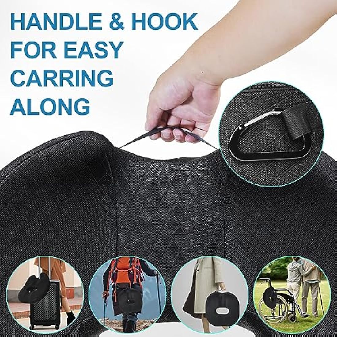 Donut Pillow Chair Seat Cushion, Memory Foam Firm Coccyx Pad Donut Cushion for Long Sitting, Office Chair, Gaming Chair and Car Seat Cushion - Black 17.5*18.5*5.5 in