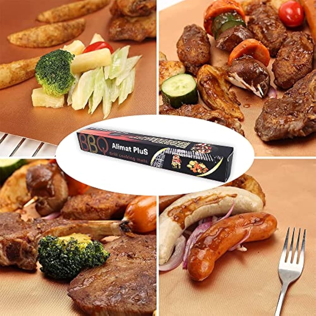 Grill Mat Set of 6 - BBQ Grill Mats Nonstick Reusable - Heavy Duty 1.5 oz/Sheet Baking Mats, Works on Electric Grill, Gas, Charcoal, Oven - 15.75 x 13 Inch, Copper