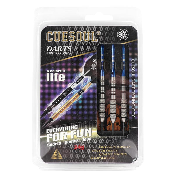 CUESOUL 90% Tungsten Steel Dart 22/24/26/28/30 Grams Darts Set Center Weighted Enhanced Control, Knurled Surface Supergrip, Aluminum Shafts Case