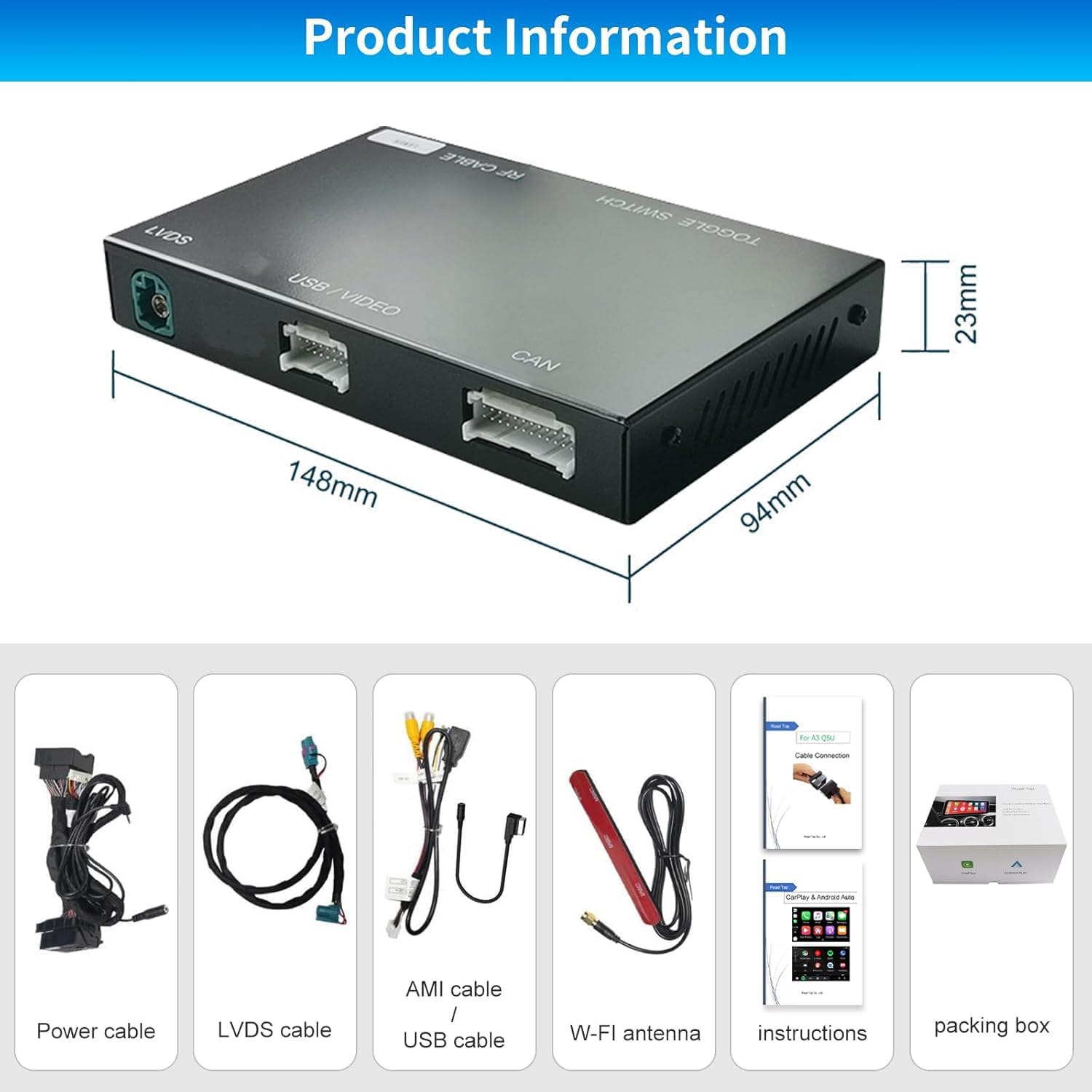 Road Top Wireless Carplay Retrofit Kit Decoder for Mercedes Benz A/B/C/GLK/GLA/GLC/GLS/ML/GL/SLK/E/G/V Class 2011-2015 Year with NTG4.5/4.7 System, Compatible with Apple Carplay & Android Auto