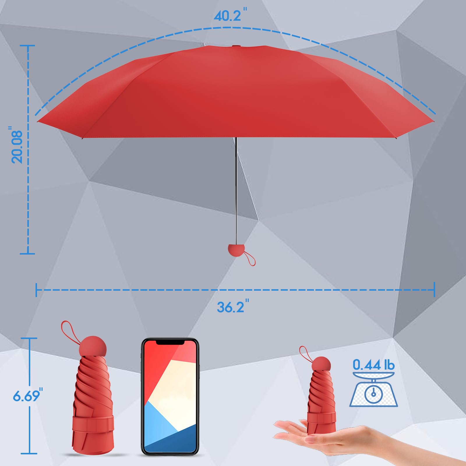 Windproof Mini Travel Folding Umbrella - UPF 50+ Sun & Rain Protection, Small Compact Lightweight Design Fits in Pocket or Bag, Eco-Friendly Fabric Wallet Umbrella for Commuter, Men Women Boys Girls