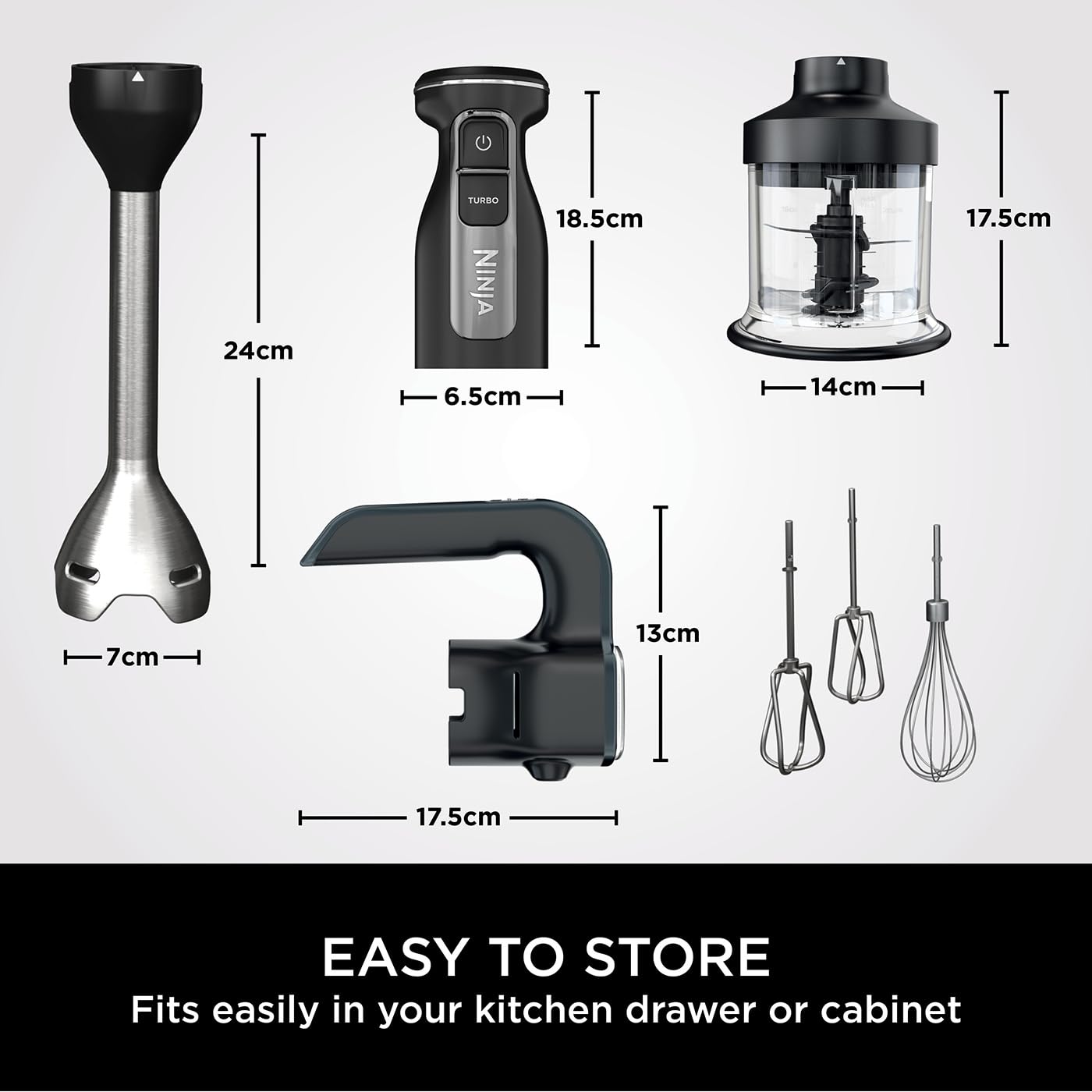 Ninja Foodi 3-in-1 Hand Blender, Hand Mixer & Chopper, Food Processor with 3 Attachments, 850W Powerbase, Immersion Blender, 5 Mixing Speeds, 2 Blending Speeds, 1.5m Cord, Black CI100UK