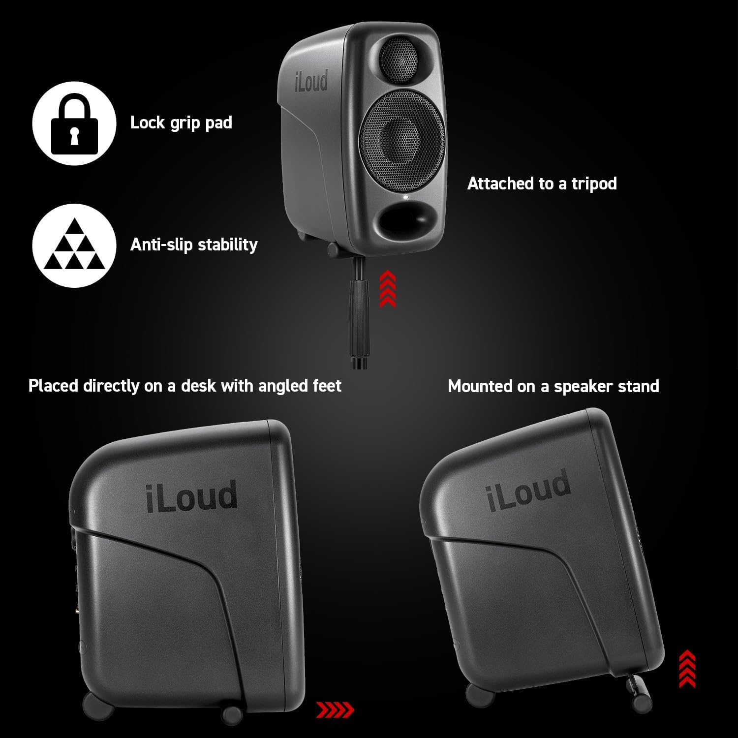 IK Multimedia iLoud Micro Monitor Pro - Pair - 2-Way bi-amped, highly portable, digitally controlled compact reference studio monitors. X-MONITOR. Incl. ARC calibration mic. Black.