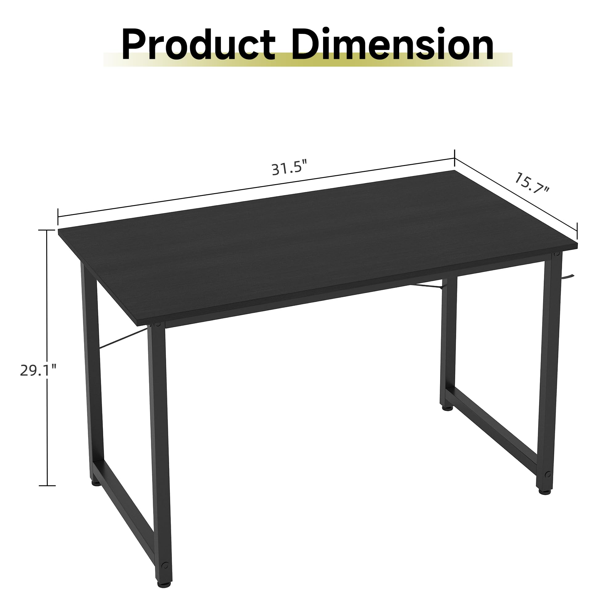 Flrrtenv 80cm Computer Desk, Gaming Desk with Sturdy Metal Frame and X-Shaped Design, Small Office Desk for Home, Modern Black