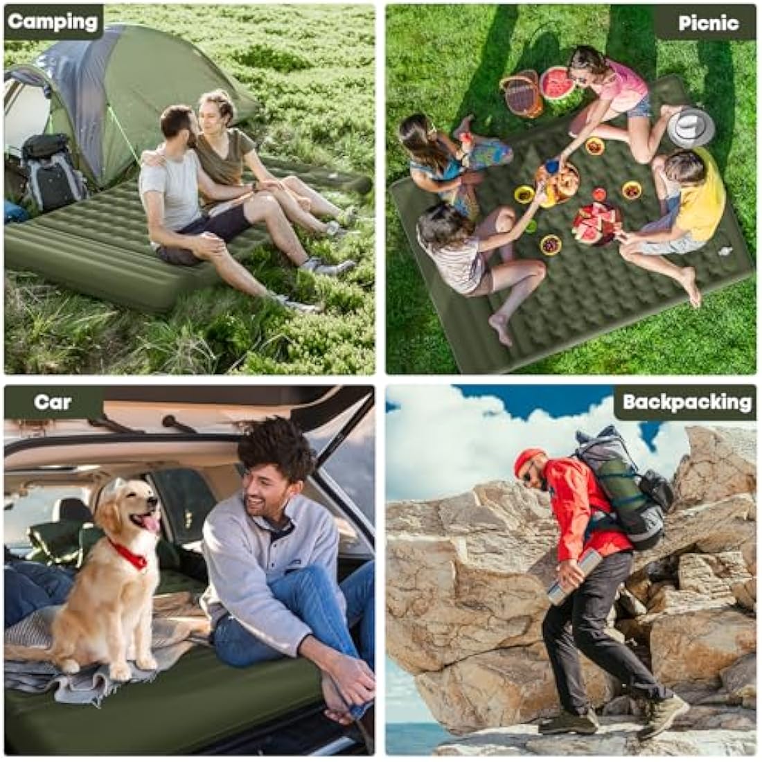 MAMBAKOTR Camping Air Bed 12-15CM Extra Thick, Reinforced Support Structure with Built-in Foot Pump and Pillow Portable Camping Sleeping Mat Air Mattress for Tent Backpacking Hiking Travel