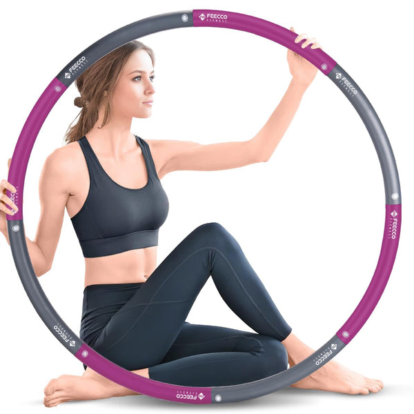 FEECCO FITNESS Weighted Hula Hoop, 2-4 LB, 8 Detachable Sections, Plus Size for Adults, Home Gym or Travel