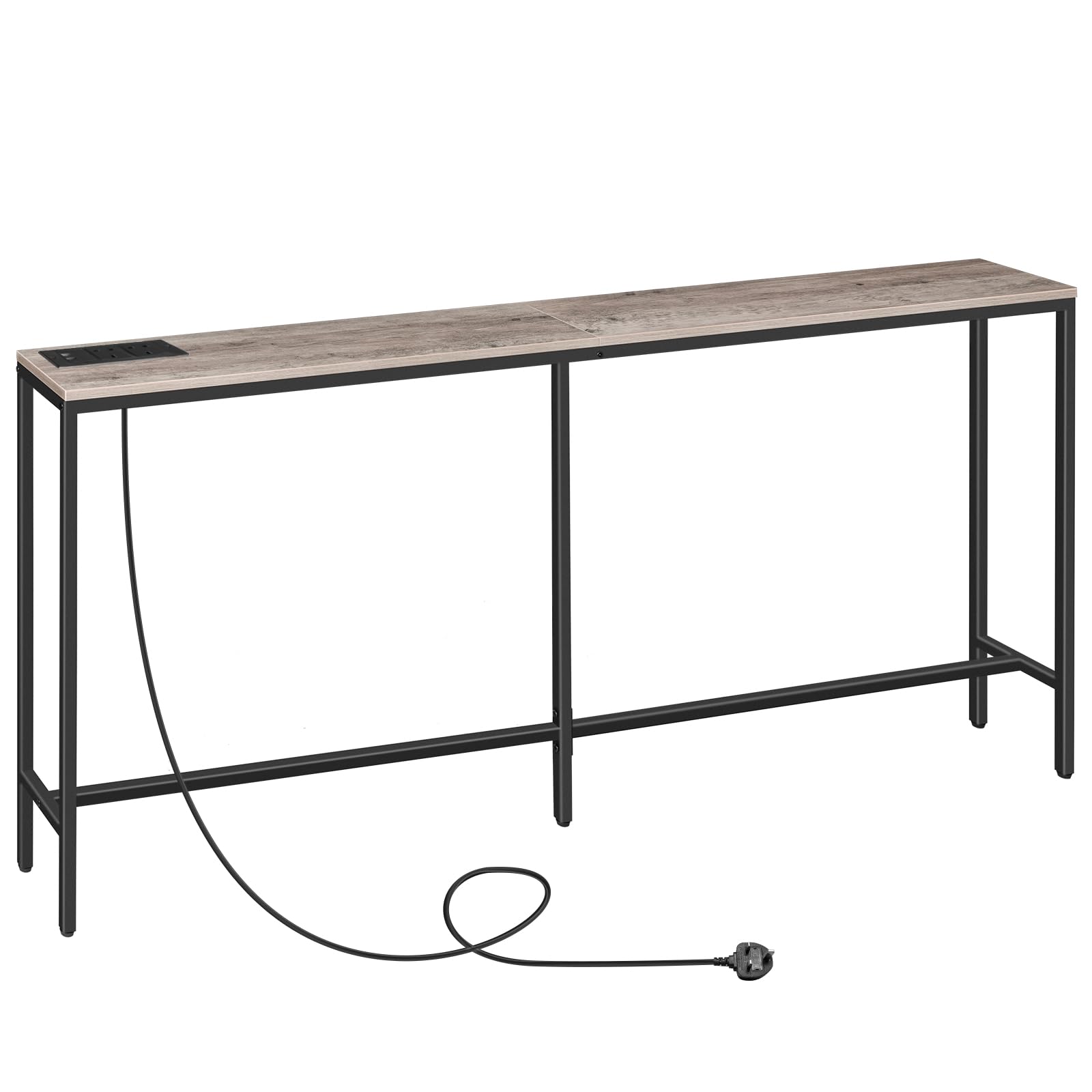 MAHANCRIS Console Table with Power Outlet, 180 CM Narrow Sofa Table, Industrial Entryway Table with USB Ports, Behind Couch Table for Entryway,