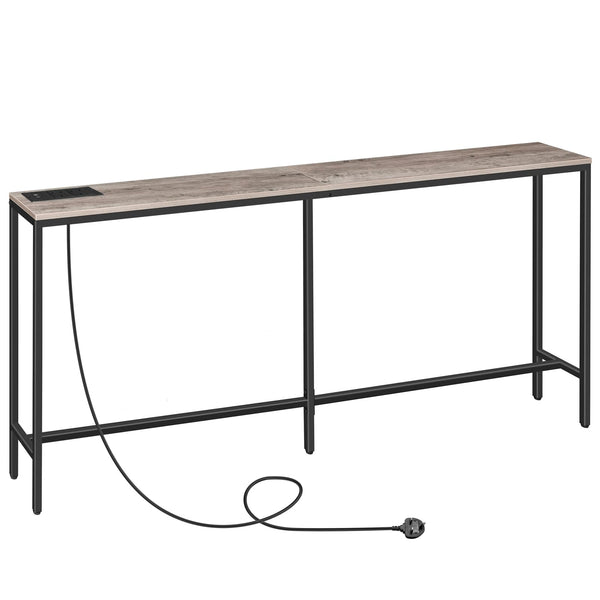 MAHANCRIS Console Table with Power Outlet, 180 CM Narrow Sofa Table, Industrial Entryway Table with USB Ports, Behind Couch Table for Entryway,