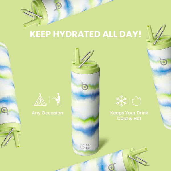 Insulated Water Bottle 700ml(24oz) with Straw, Lid, and Handle - Stainless Steel Sports Travel Gym Bottle for Men and Women (Skiing)