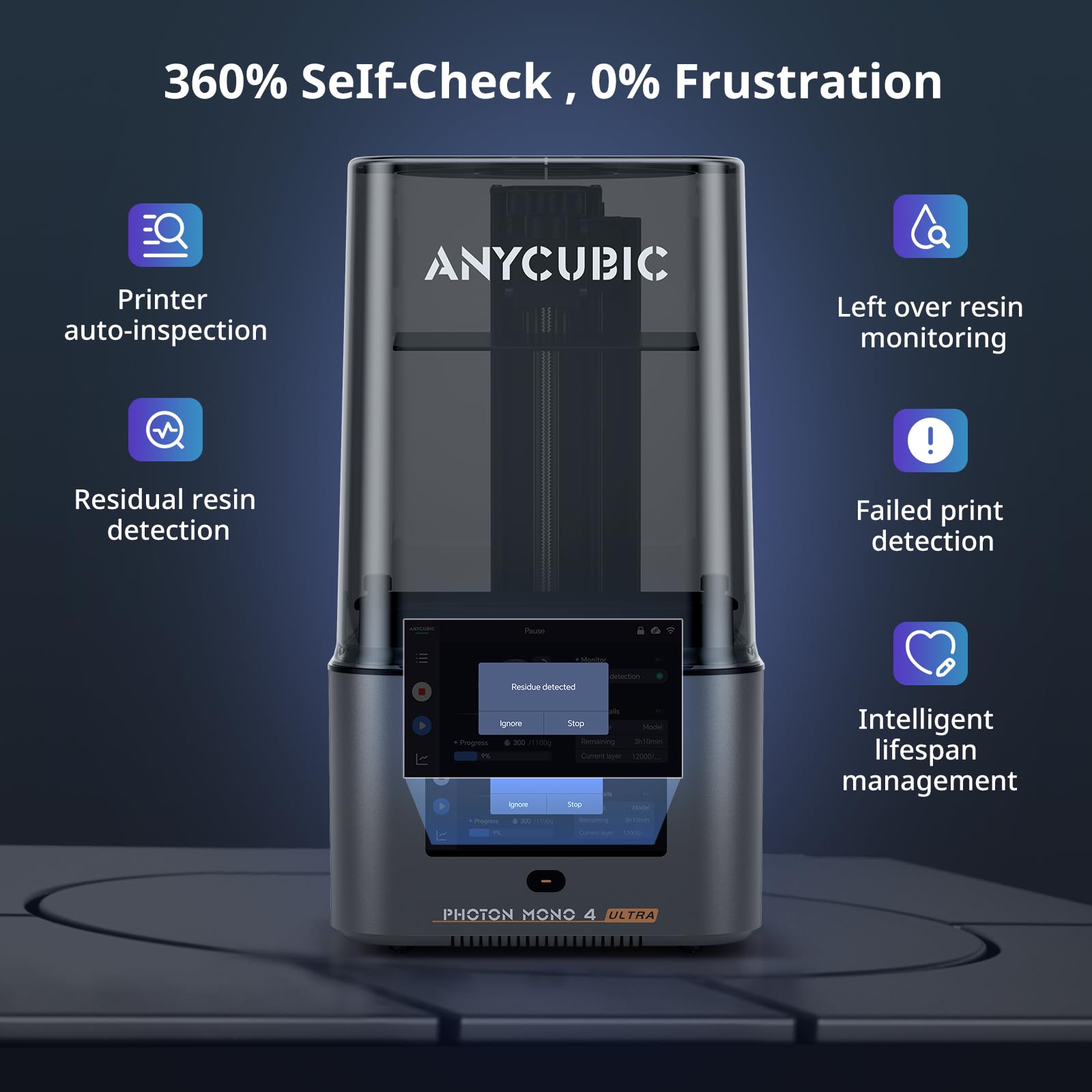 ANYCUBIC Photon Mono 4 Resin 3D Printer, 7'' 10K Mono LCD Screen with Stable LighTurbo Light Source, 70mm/h Fast Printing, Print Volume 6.04'' x 3.42'' x 6.49''