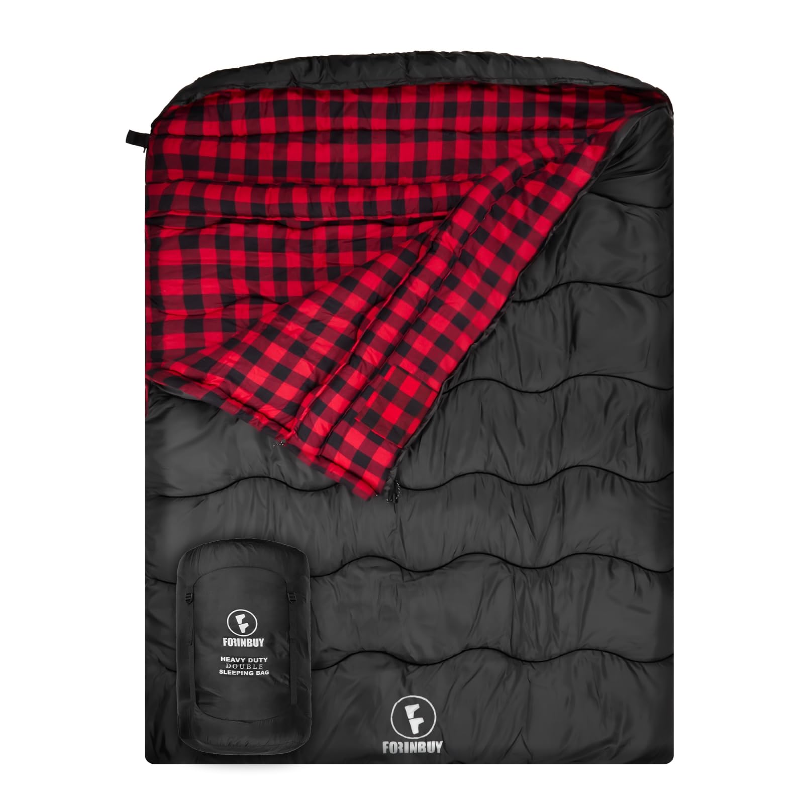 FORINBUY Winter Cotton Flannel Double Sleeping Bag for Adults - 0 degree Queen Size 2 Person Sleeping Bag, Waterproof & Warm for Cold Weather, Ideal for Couples, Family Camping & RV Travel