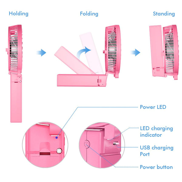VersionTech Hand Held Fan,Portable Handheld USB Rechargeable Fans with 3 Speeds,Battery Operated Electric Powered Mini Foldable Desk Desktop Fans for Home Office Ceiling Travel Black