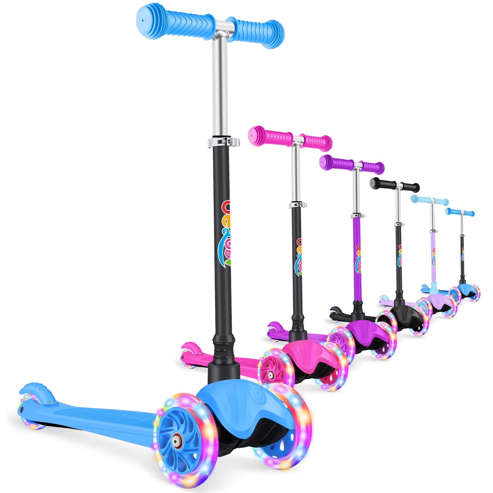 BELEEV Scooter for Kids Ages 2-6, 3 Wheel Scooter for Children Toddlers Girls Boys, Light-Up Wheels, 4 Adjustable Height, Lean to Steer, Non-Slip
