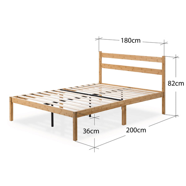 Zinus Ellie Single Bed Frame - Bed 90 x 190 cm - 36 cm Height with underbed storage - Bamboo and Wood Platform Bed Frame with Headboard, Brown