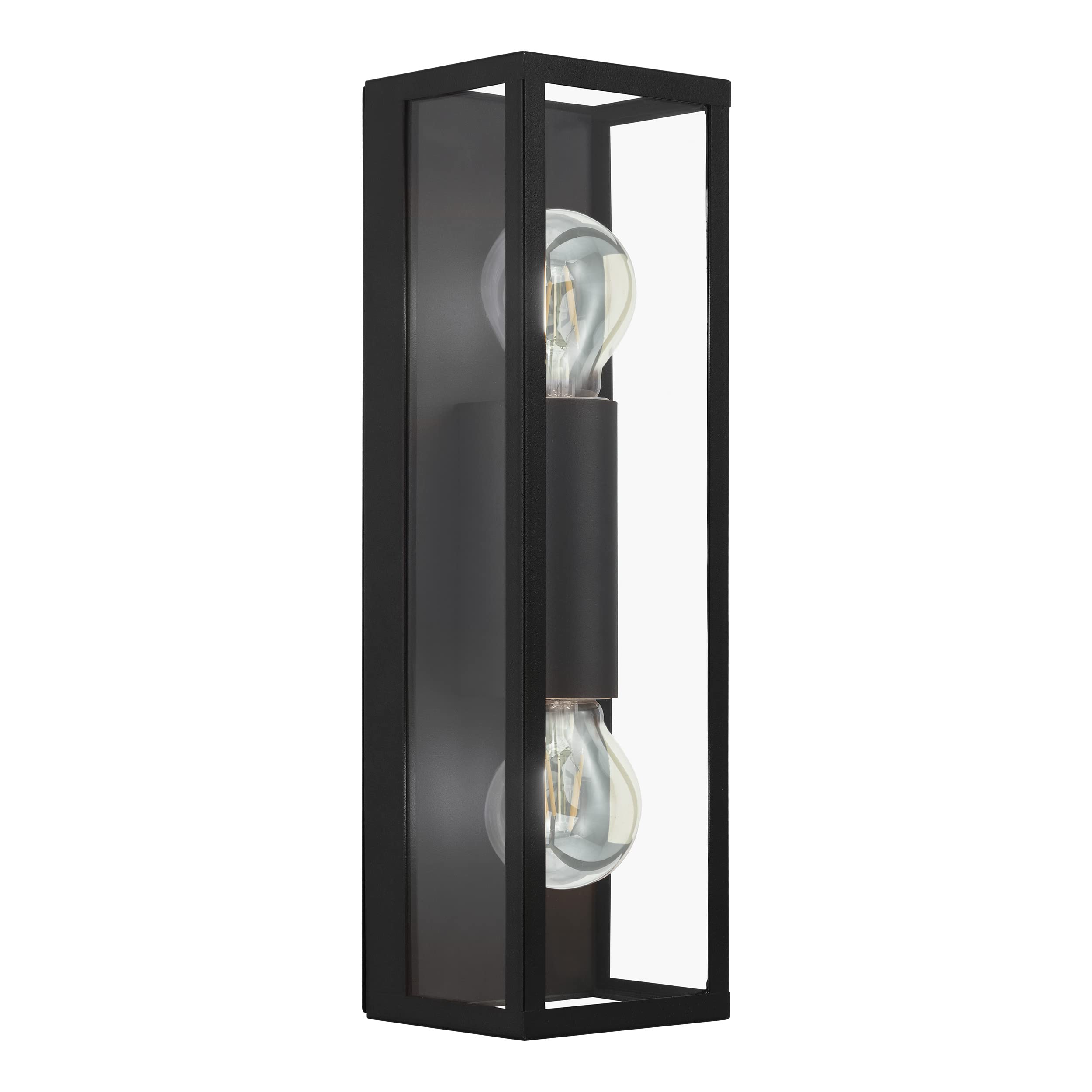 Eglo Amezola 2-Flame Vintage Wall Light, Black Steel and Clear Glass Industrial Wall Lamp, Living Room, Hallway and Bathroom Lighting, E27 Socket,