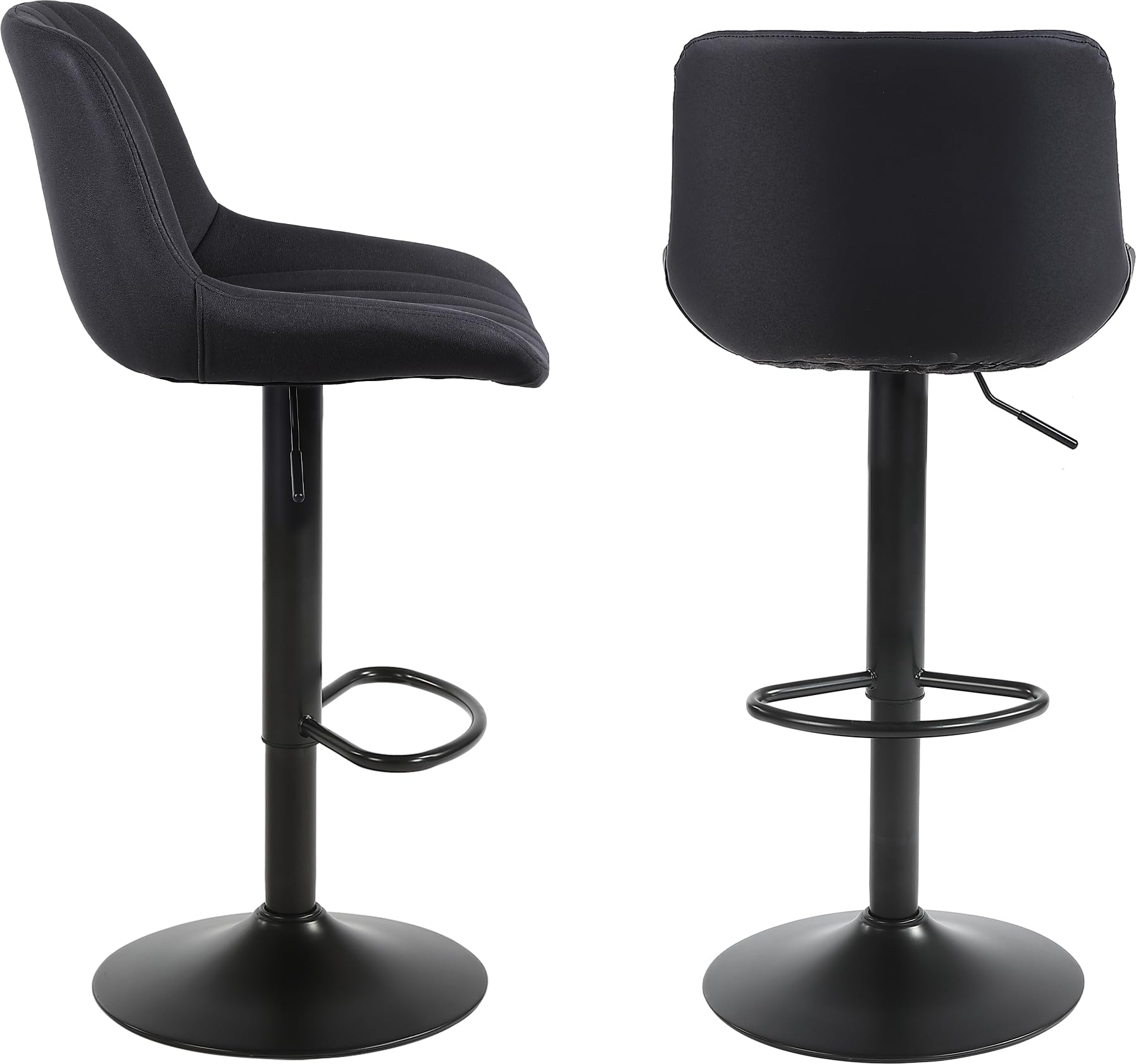 Youhauchair Bar Stools Set of 2, Swivel Counter Height Barstools with Back, Adjustable PU Leather Bar Chairs, Modern Armless Kitchen Island Stool, Black