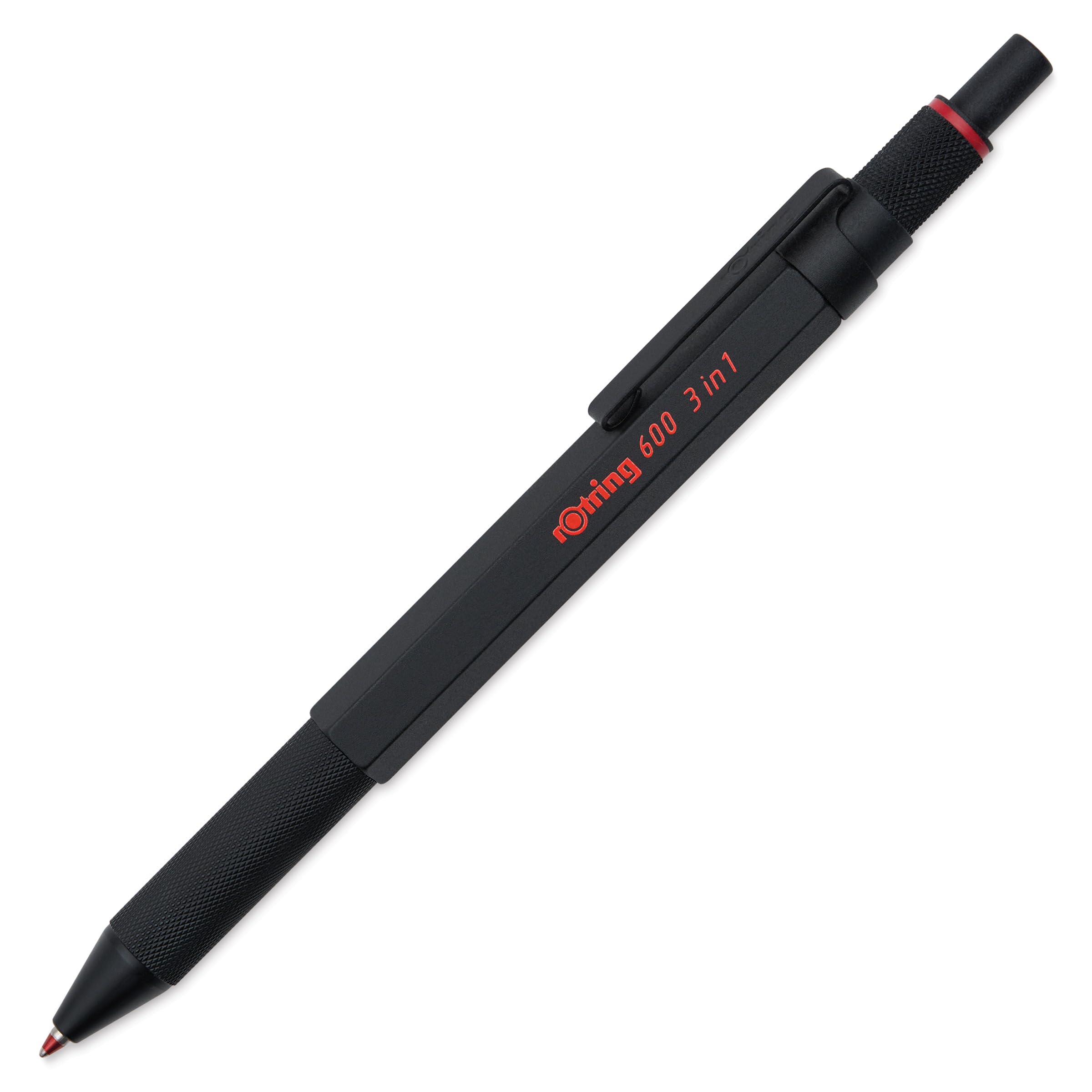 rOtring 600 3-in-1 Multicolour Pen and Mechanical Pencil | Black & Red Ballpoint Pen Tips | 1 Mechanical Pencil Tip (0.5mm) | Silver Barrel