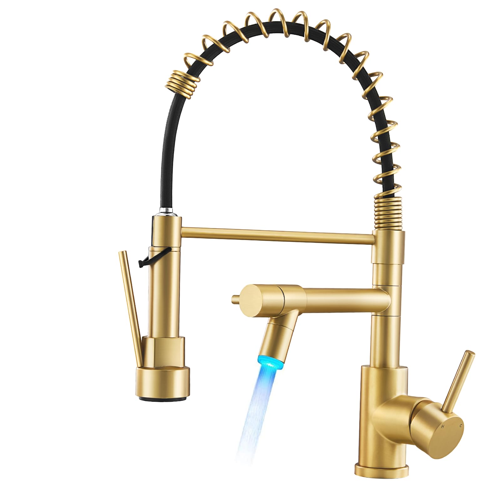 Warmiehomy 5 Modes Kitchen Taps Mixer with Pull Out Spray,High Arc 360° Swivel Dual Spout Pull Down Stainless Steel Kitchen Sink Taps,Brushed Nickel