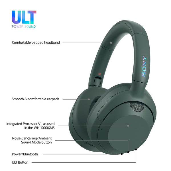Sony ULT WEAR - Wireless Noise Cancelling Headphones, ULT POWER SOUND, Ultimate Deep Bass, Same Processor as WH-1000XM5, Clear Calls, 30hr Battery, IOS & Android - Black