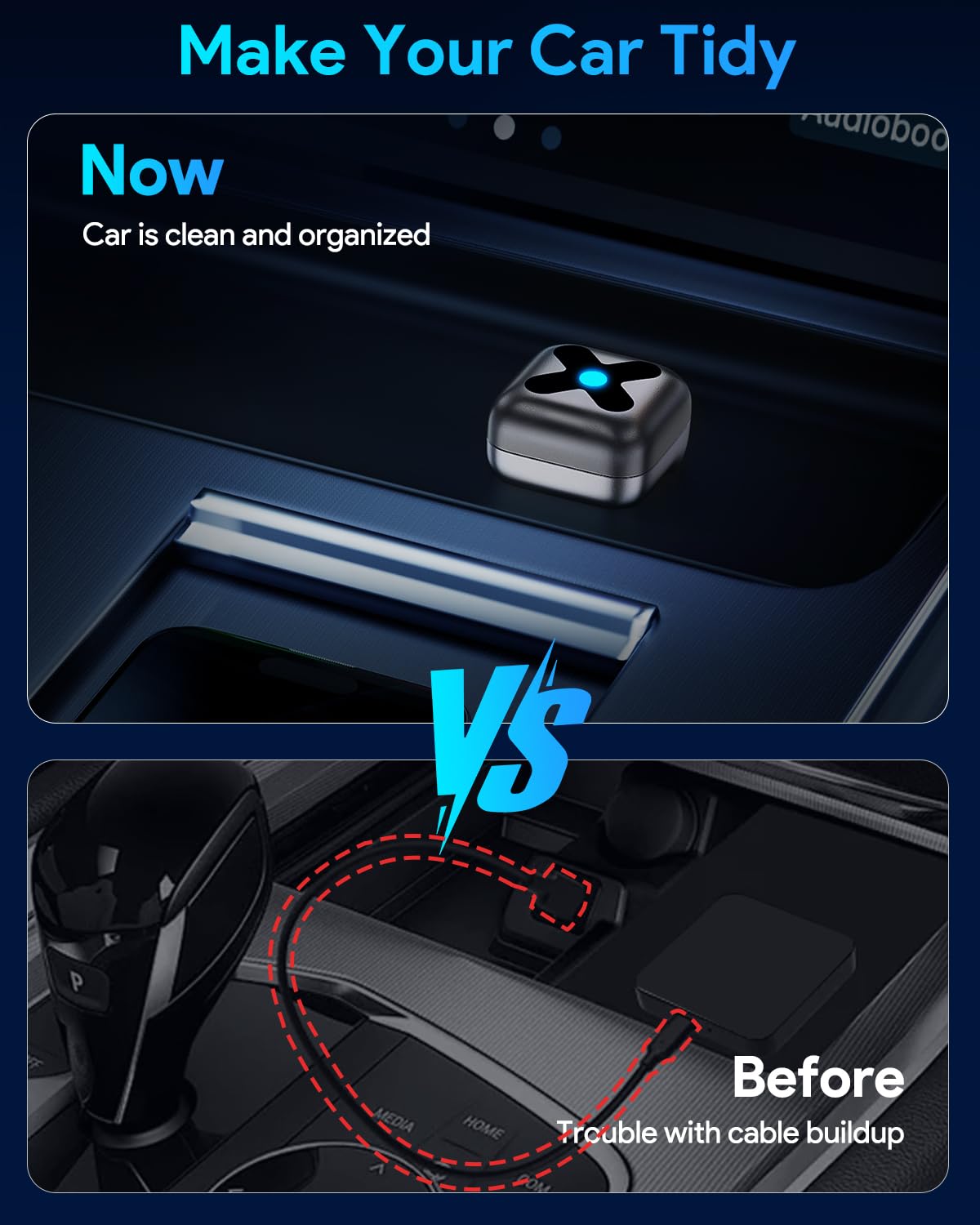 Ultra Mini Android Auto & Carplay Wireless Adapter UK, Latest A9 Chip 5.8GHZ WiFi, 5.4 Bluetooth, 3-5s Auto Connect, USB-C/USB-A/Extension Cable, Compatible with iOS10+, Android 10+, CE/ROHS/FCC