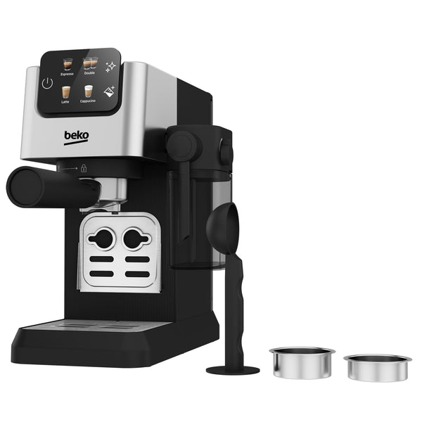 Beko CaffeExpertoTM CEP5304X Semi Automatic Espresso machine | Colour Touch Display | Integrated Milk Jug | Dual Nozzle | 15 Bar pressure | Silver | Easy cleaning