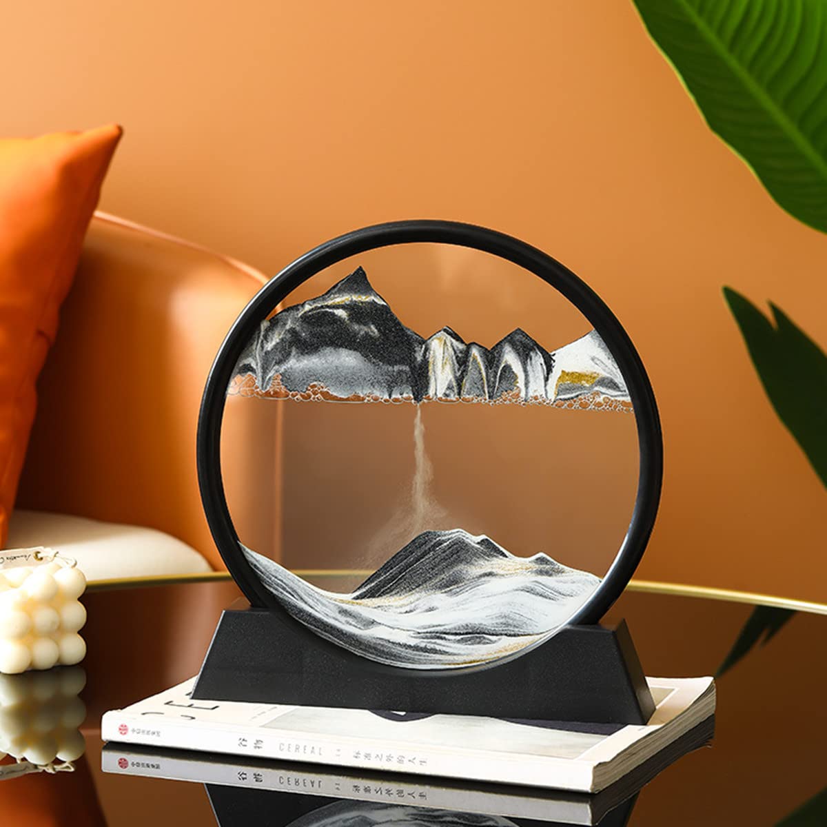 Arthink Moving Sand Art Picture,Liquid Motion 3D Sea Sandscape in Motion Display, Flowing Sand Frame Desktop Art Bookshelves Home Office Decoration(12 inch, Green)