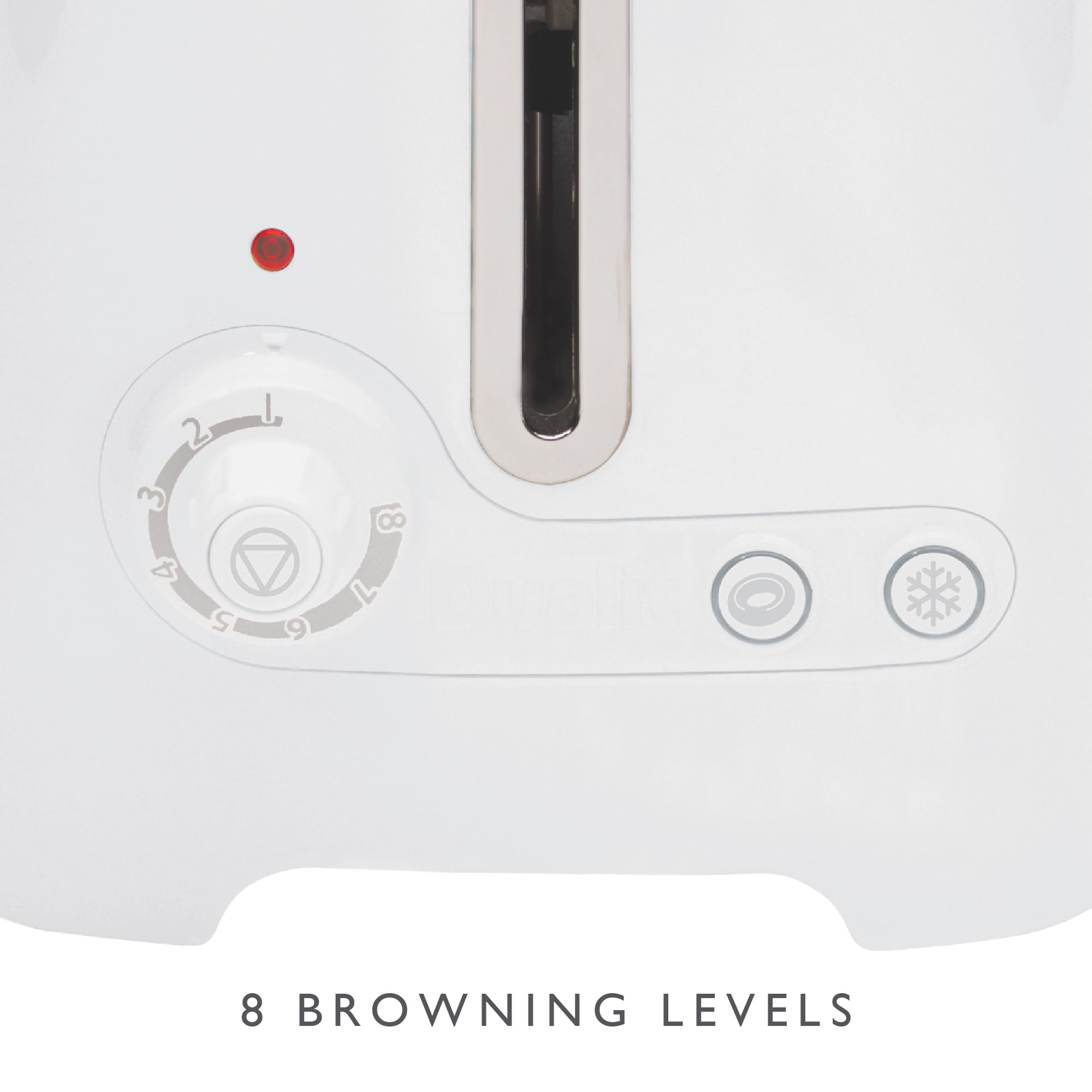 Dualit 2 Slice Lite Toaster | 1.1kW Toasts 60 Slices an Hour | Polished with High Gloss White Trim | Bagel & Defrost Settings | 36 mm Wide Slots |