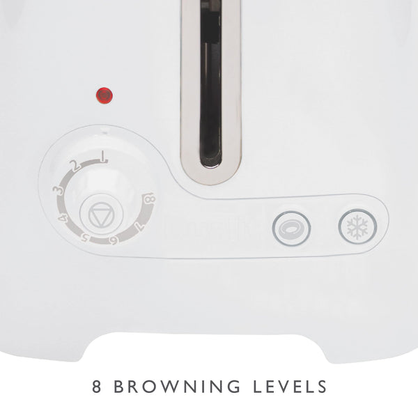 Dualit 2 Slice Lite Toaster | 1.1kW Toasts 60 Slices an Hour | Polished with High Gloss White Trim | Bagel & Defrost Settings | 36 mm Wide Slots |