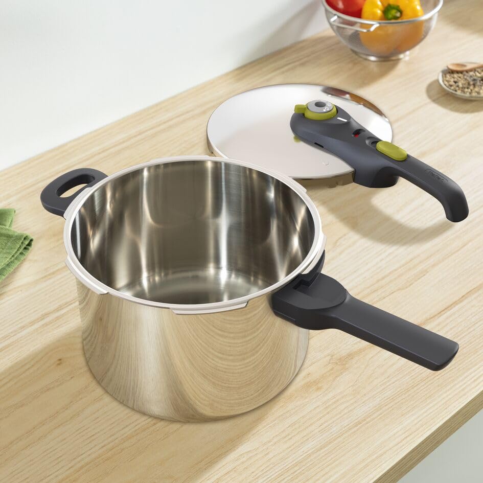 Tefal Secure 5 Neo Stainless Steel Pressure Cooker, 6L, Induction Compatible, Silver, 5 Safety Devices, Durable and Easy to Use, P2530738