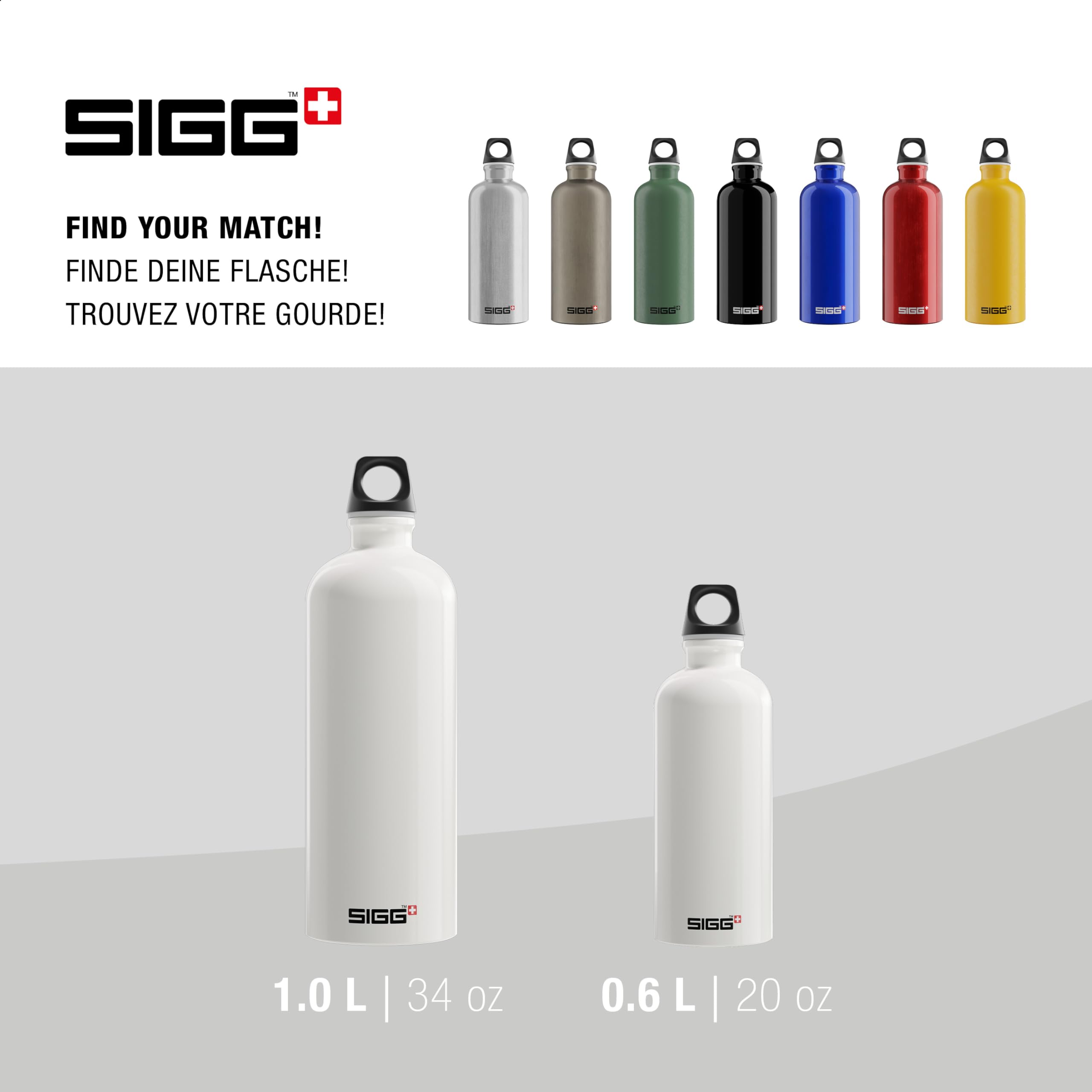 Sigg - Aluminum Water Bottle - Traveller - Climate Neutral Certified - Suitable For Carbonated Beverages - Leakproof & Lightweight - BPA Free - 0.6L / 1L/ 1.5L