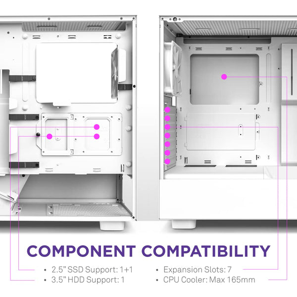 NZXT H5 Flow RGB - Compact ATX Mid-Tower PC Gaming Case - High Airflow - F360 RGB Core (CV) Included - 360mm Front & 240mm Top Radiator Support - Cable Management - Tempered Glass - White