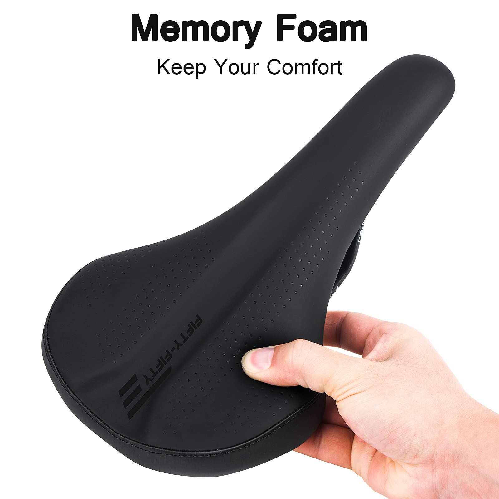 FIFTY-FIFTY Mountain Bike Saddle, Comfortable Memory Foam Bicycle Seat, Soft Waterproof Bicycle Seat for Men and Women, Compatible with MTB, Road