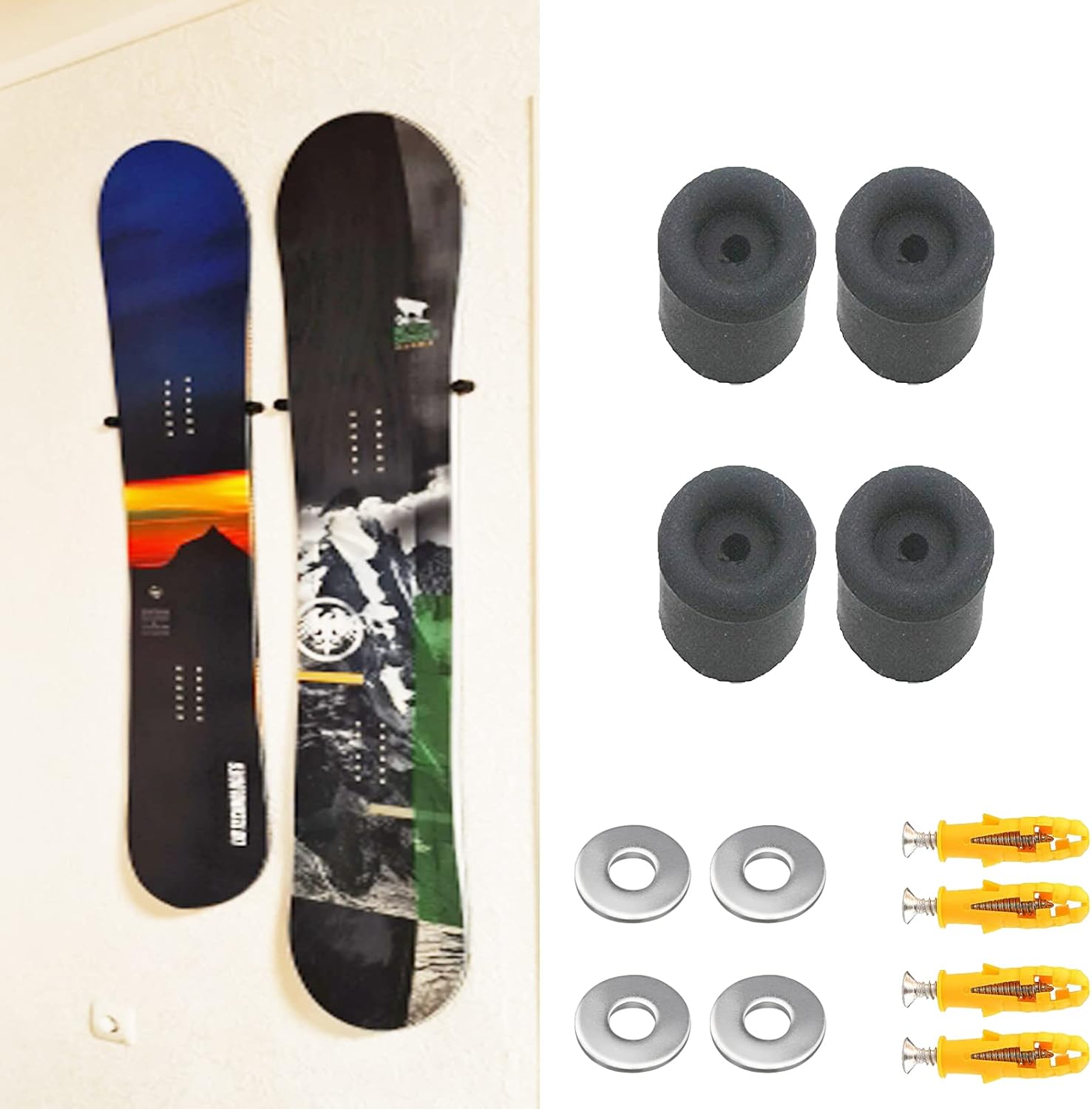 Ski/ Snowboard Storage Rack, Snowboard Display Rack, Wall Mount Storage Organizers, Floating Hanger Rack - Invisible Design - Hold 2 Snowboard - Screws and washer Included - Protect Snow Board