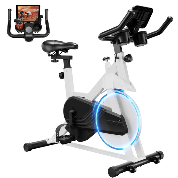 Lacuffy Exercise Bike Indoor Cycling Bike 136 kg Weight Capacity Magnetic Stationary Bike Fitness Spin Bike with LCD Display and APP for Home