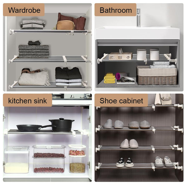 Hershii Adjustable Wardrobe Tension Shelf Divider Heavy Duty Expandable Clothes Hanging Rail Extra Long Cupboard Closet Organizer Garment Storage Rack