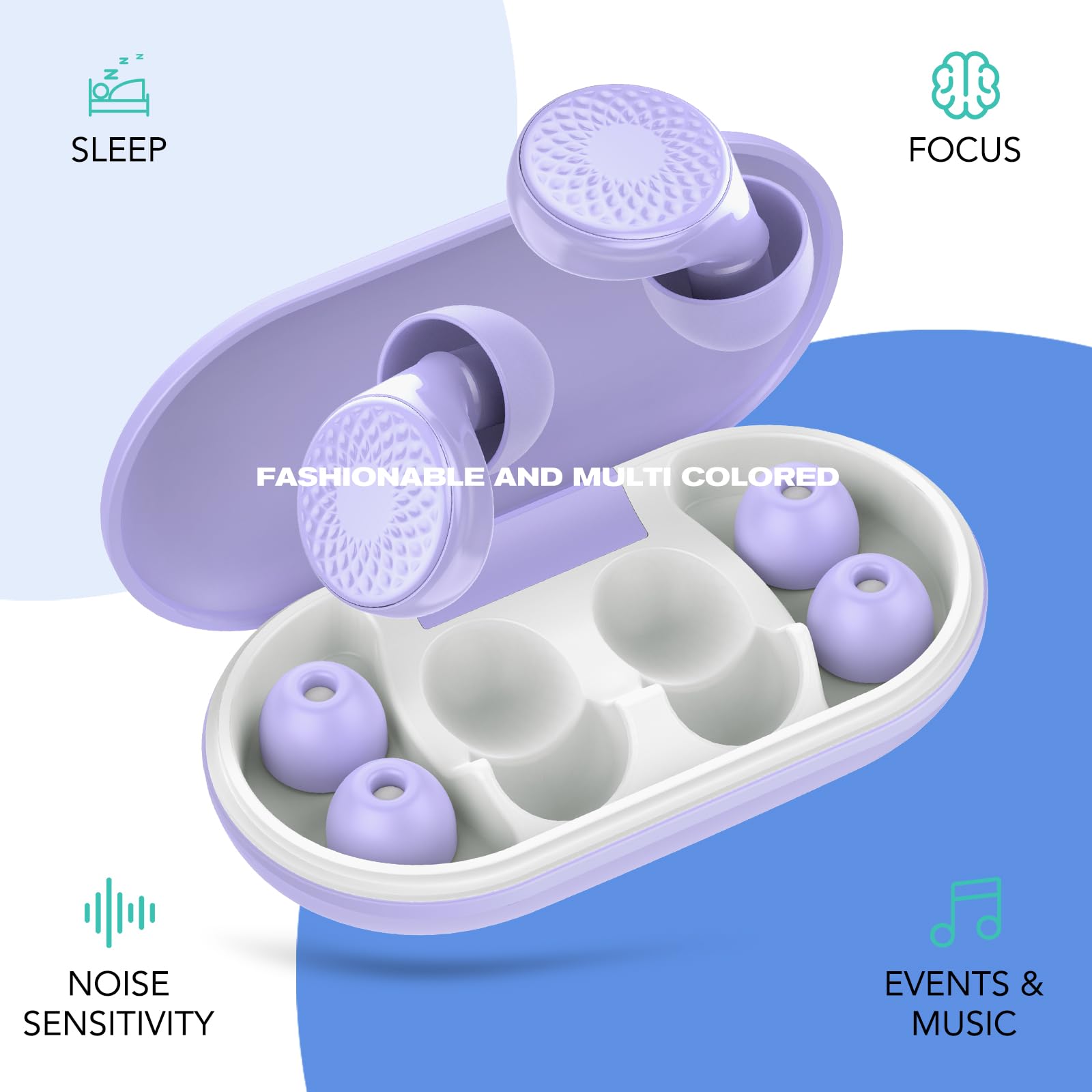 Ear Plugs for Sleep Noise Cancelling -45dB, Customized Soft Earplugs for Concert, 0 Pressure, Reusable Ear Plug for Noise Reduction with Case & 8 Eartips, for Sleep, Working, Studying, Traveling