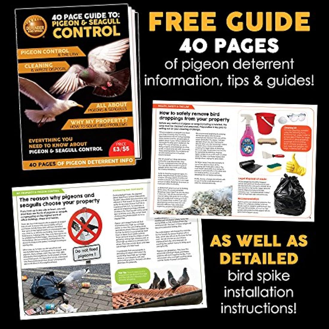 Defender Plastic Pigeon Spikes Pack | 6 m with Glue | Bird Control Guide | Various Size Packs