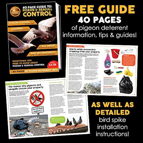 Defender Plastic Bird Spikes Pack | 15 m with Glue | Bird Control Guide | Various Size Packs