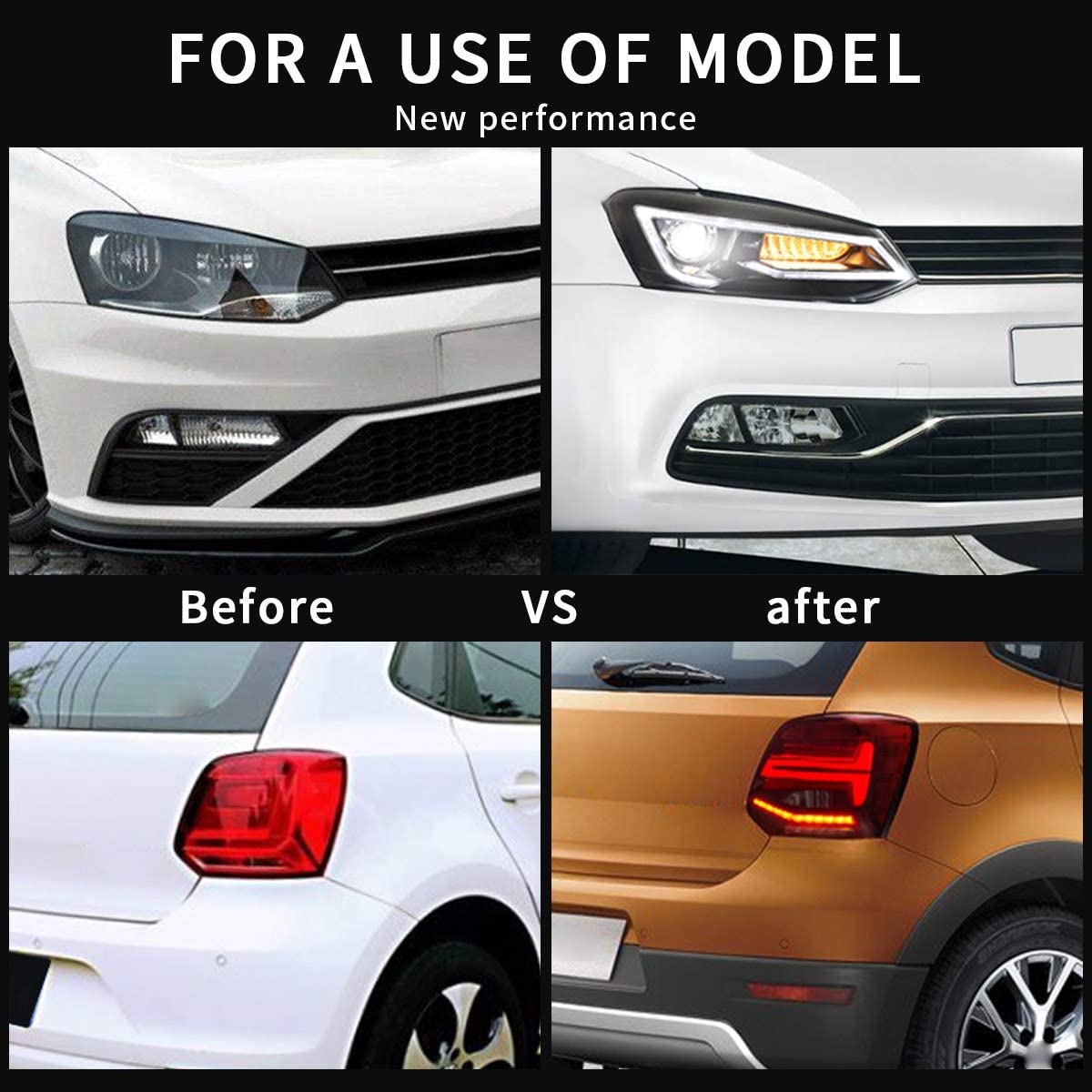 VLAND LED Tail Light Compatible with Polo 5 6R 6C TSI 2009-2017(Not for 1.2 TSI/saloon/GTI), Rear Lights with Streamer Indicator, E-mark, RHD, Smoked