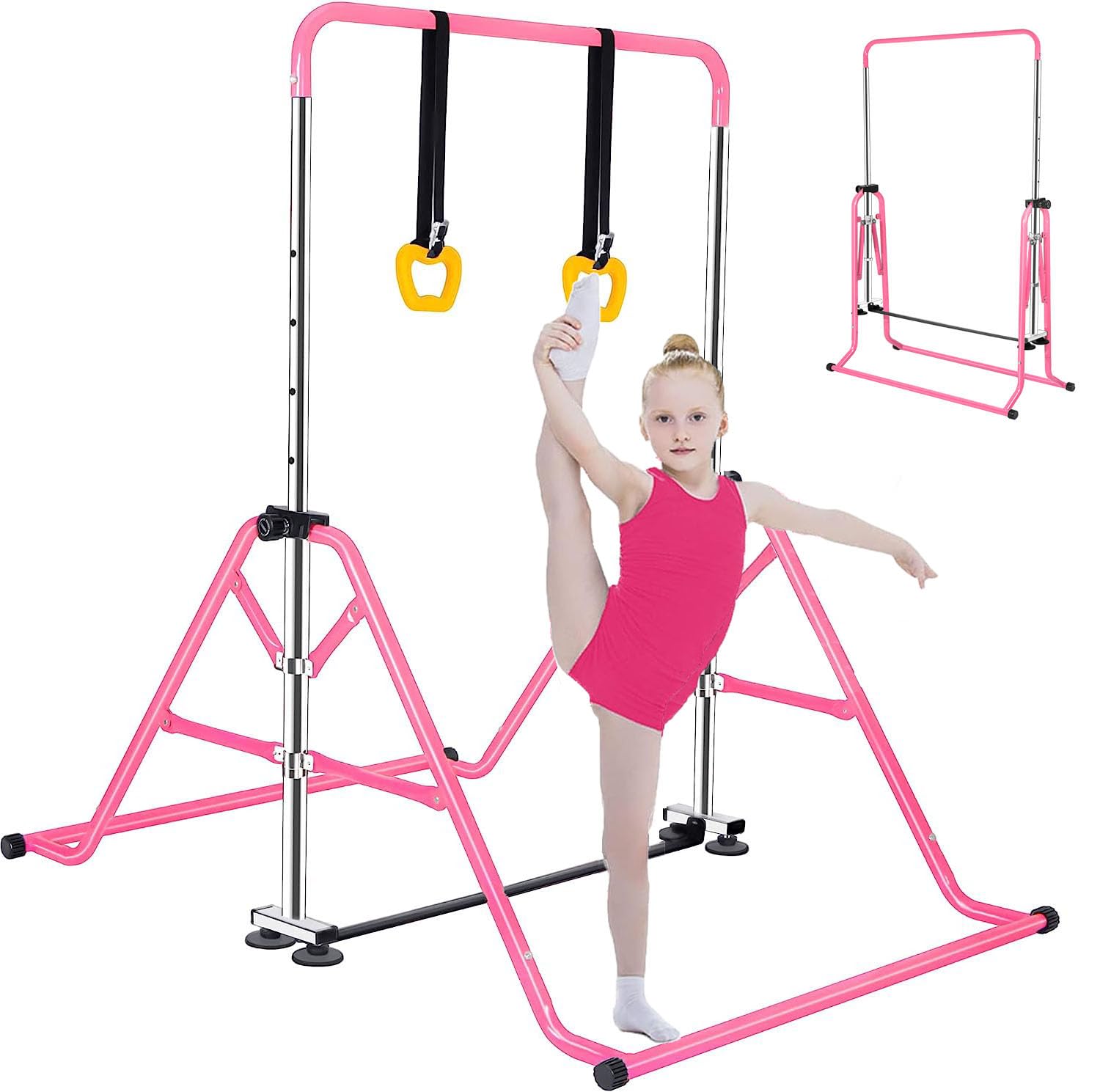 FCOUMY Gymnastics Bar for Kids, Junior Training Kip Horizontal Bar Gymnastics Equipment for Home, Adjustable Telescopic Height Folding Horizontal Bar