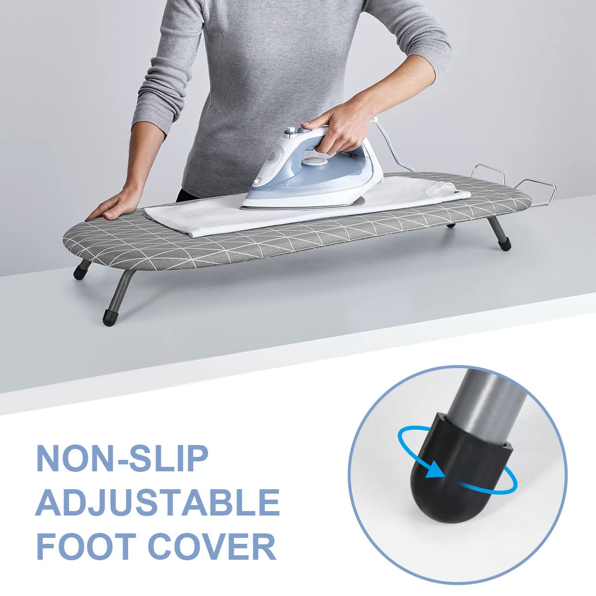Johgee Foldable Table Top Ironing Board with Iron Rest, Compact Folding Steam Iron Table with 2 Covers, Non-Slip Folding Legs, Light Weight,