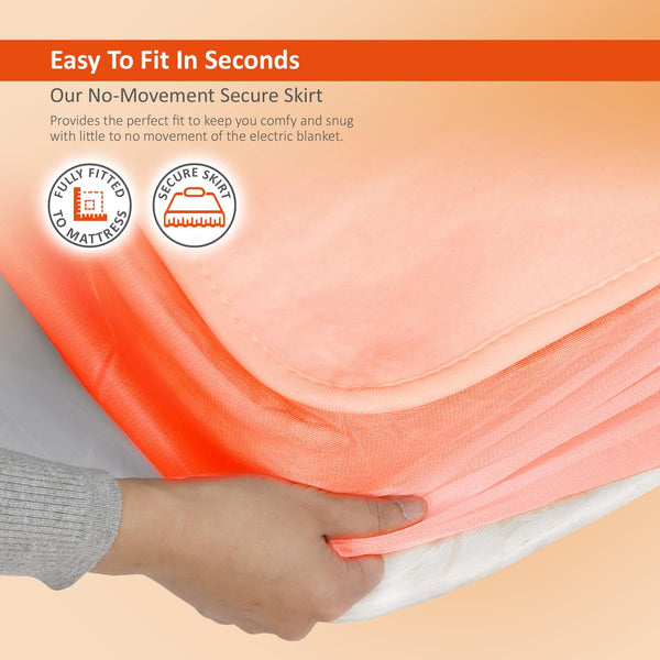 Wrmer Electric Blanket King Size - Dual Control, Fully Fitted Mattress Cover with Elasticated Skirt, 3 Heat Settings, 2 X Detachable Controllers -