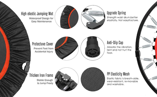 FK Sports Foldable Fitness Rebounder Trampolines, 48" Foldable Mini Trampoline with T Bar Handle, Round Mini Fitness Trampoline a indoor trampoline