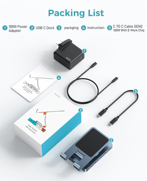 360° Rotating iPad/iPad Pro USB C Docking Station, 11-in-1 with SD TF 4.0 Reader, 4K@60Hz HDMI, RJ45, Audio, USB A, USB C, For Tablet, Steam Deck, ROG Ally, Legion Go, Msi Claw, Samsung, etc