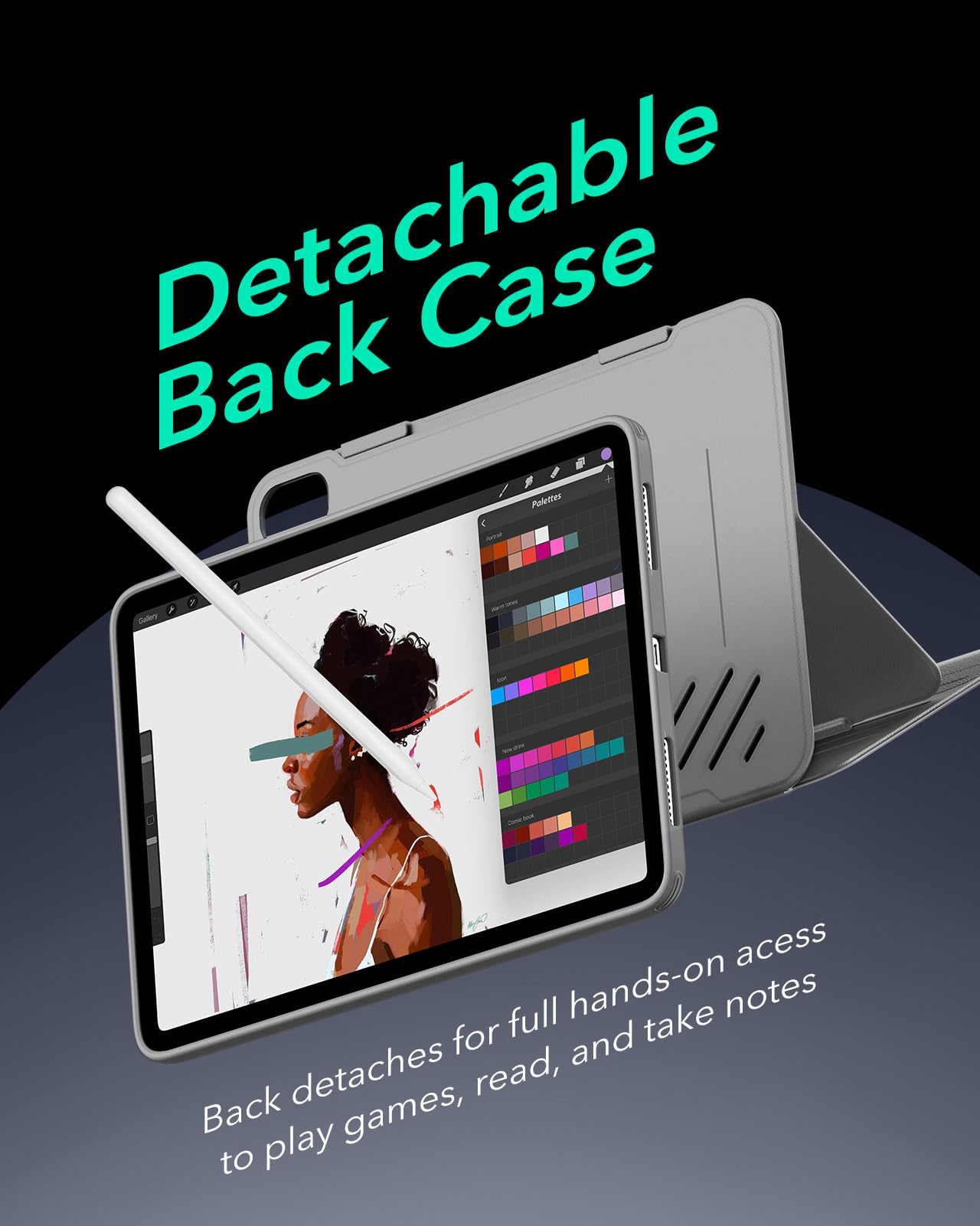 ESR for iPad Pro 12.9 Case (6th/5th Generation, 2022/2021), Removable Magnetic Cover, Adjustable Portrait/Landscape Stand with Raised Display View, 9 Standing Angles, Shift Series, Black