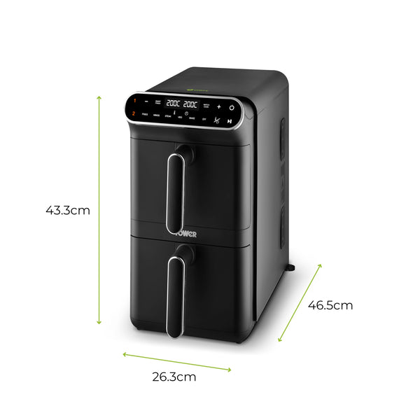 Tower T17190GRP Vortx XL Dual Stack Air Fryer with Digital Control Panel, Space Saving Design, 6 Preset Cooking Modes, Match Cook & Smart Finish Functions, 2460W, 11L, Graphite with Chrome Trim