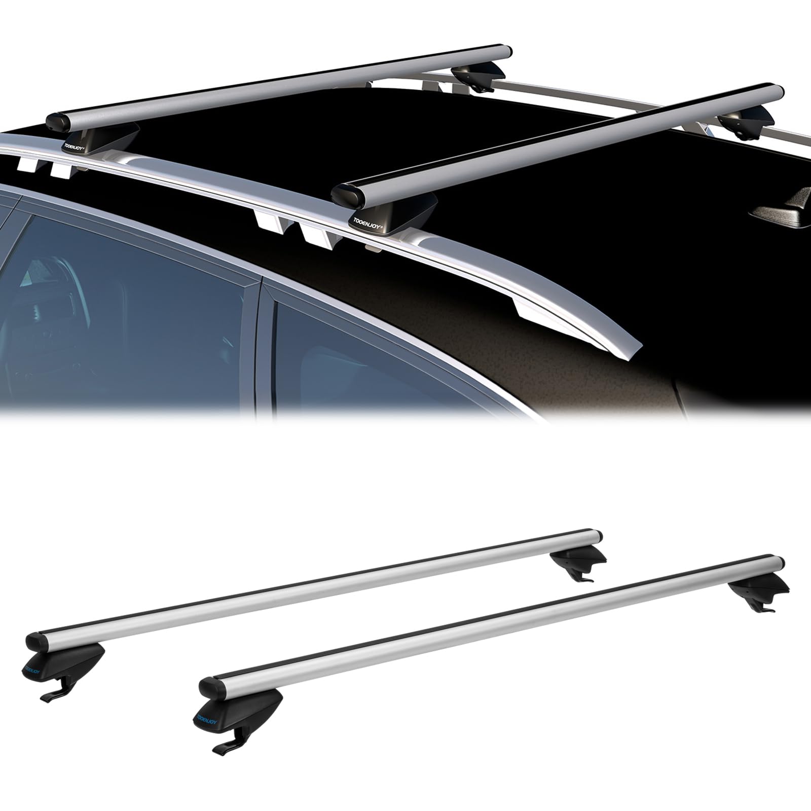 COWVIE 135cm Roof Rack Cross Bars, Adjustable Aluminum Roof Bars, Fits Most Existing Raised Side Rails with Gap - White